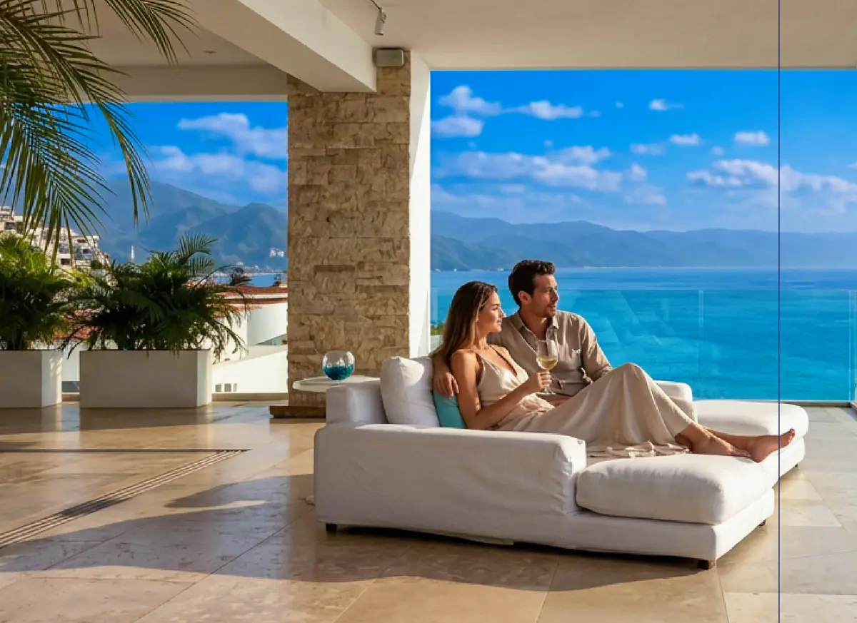Artist's impression: sea-facing living room and deck