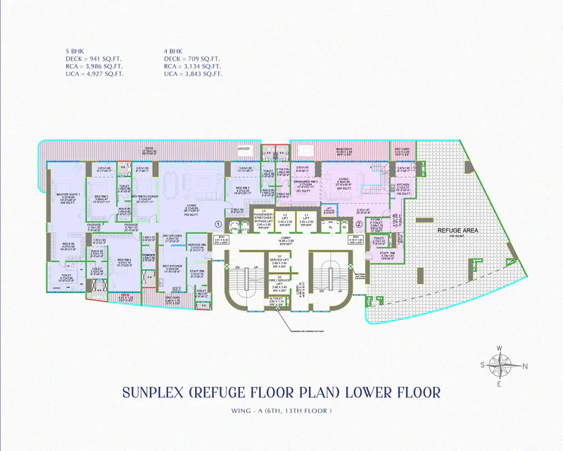 Sunplex · refuge floor, lower level, Wing A from the Positano brochure